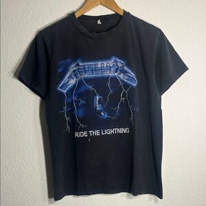 Metallica Black Graphic T-Shirt with Blue Lightning Design